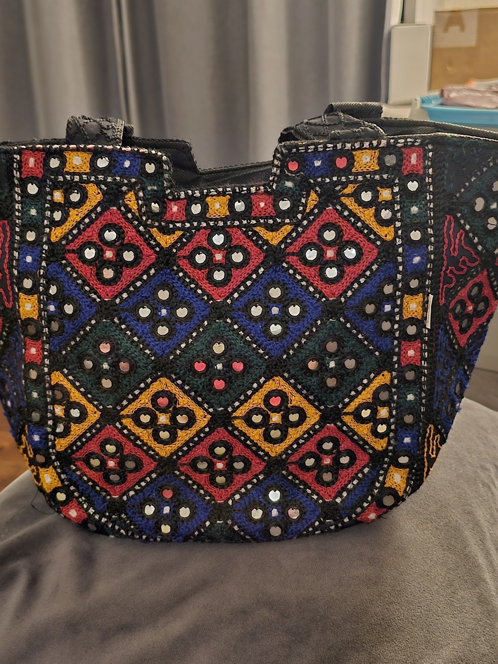 Embroidered  Multicolor Mirror Work Boho Tote Bag
